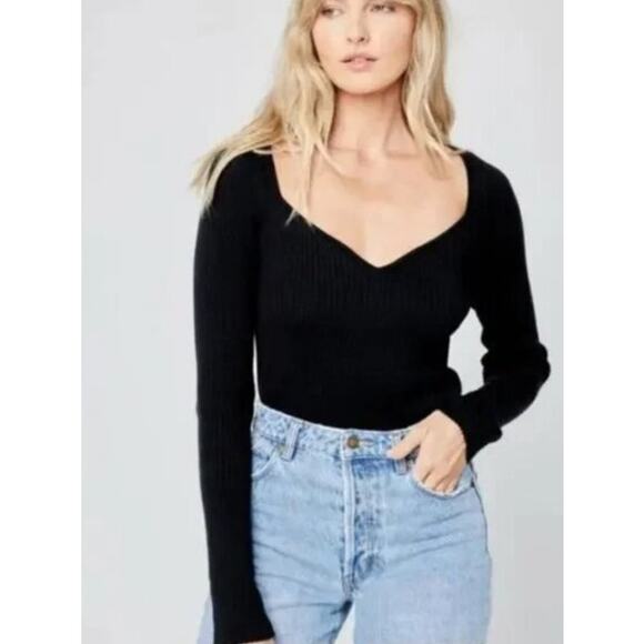 L Space Camryn Black Ribbed Long Sleeve Knit Top size XS - Picture 1 of 10